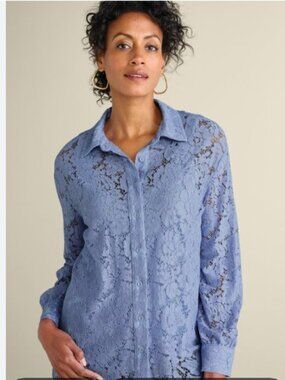 Soft Surroundings Light Blue 2 Pc Lace Button Down w/ Under Shirt Size XL